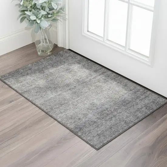Gray And Silver Abstract Washable Area Rug With UV Protection Photo 2