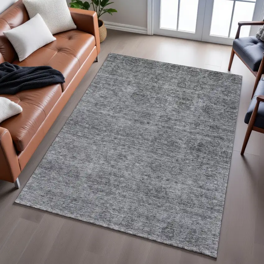 Gray And Silver Abstract Washable Area Rug With UV Protection Photo 5