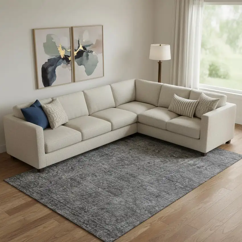 Gray And Silver Abstract Washable Area Rug With UV Protection Photo 2