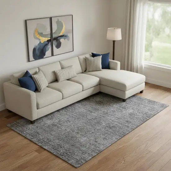 Gray And Silver Abstract Washable Area Rug With UV Protection Photo 2