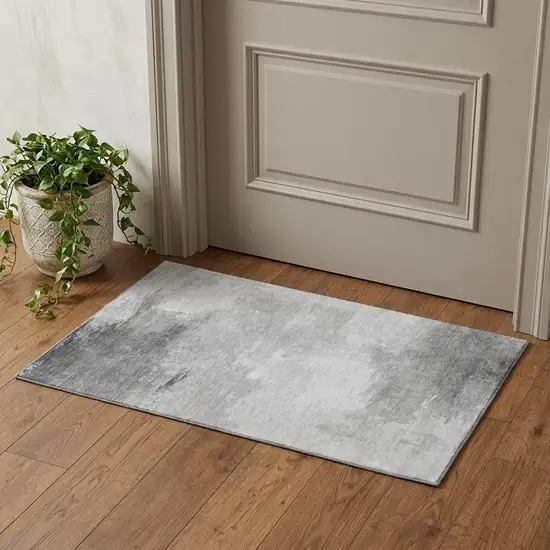 Gray And Silver Abstract Washable Area Rug With UV Protection Photo 1