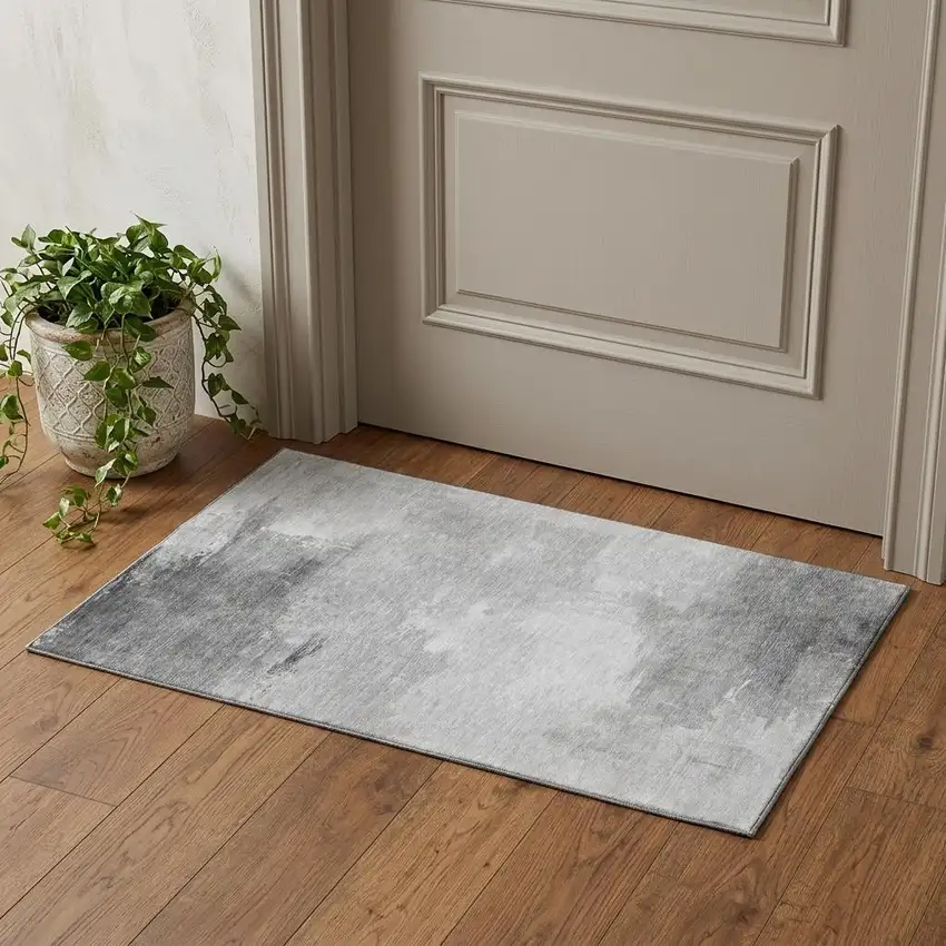 Gray And Silver Abstract Washable Area Rug With UV Protection Photo 1