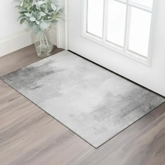 Gray And Silver Abstract Washable Area Rug With UV Protection Photo 2