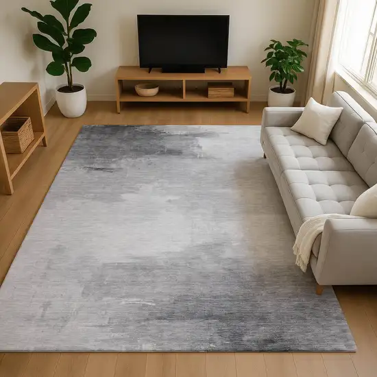 Gray And Silver Abstract Washable Area Rug With UV Protection Photo 4