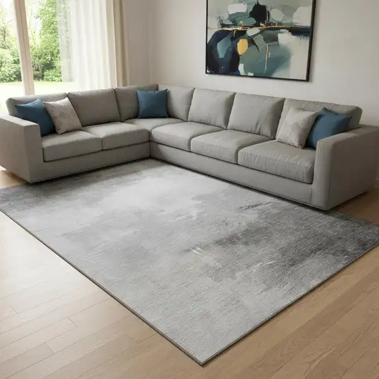 Gray And Silver Abstract Washable Area Rug With UV Protection Photo 2