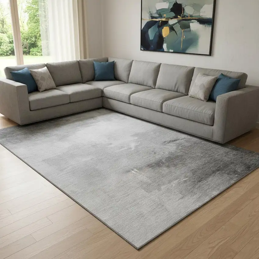 Gray And Silver Abstract Washable Area Rug With UV Protection Photo 2