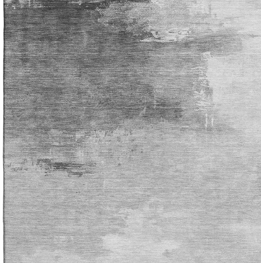 Gray And Silver Abstract Washable Area Rug With UV Protection Photo 2