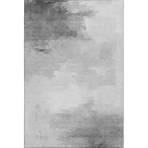 Photo of Gray And Silver Abstract Washable Area Rug With UV Protection