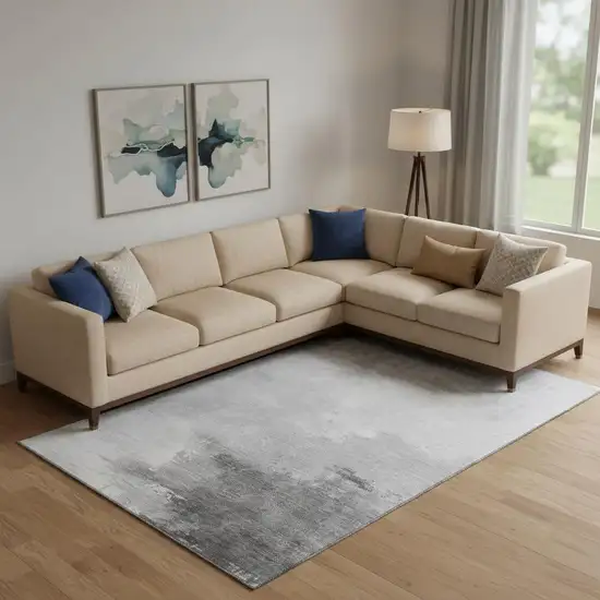 Gray And Silver Abstract Washable Area Rug With UV Protection Photo 2