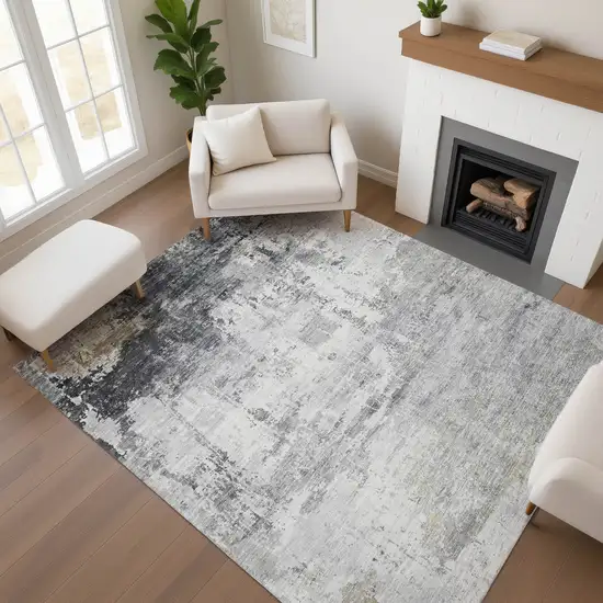 Gray And Silver Abstract Washable Area Rug With UV Protection Photo 3