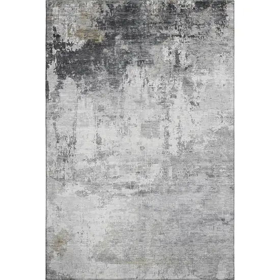 Gray And Silver Abstract Washable Area Rug With UV Protection Photo 4