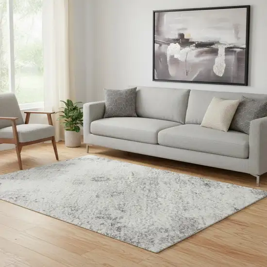 Gray And Silver Abstract Washable Area Rug With UV Protection Photo 2