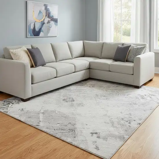 Gray And Silver Abstract Washable Area Rug With UV Protection Photo 2