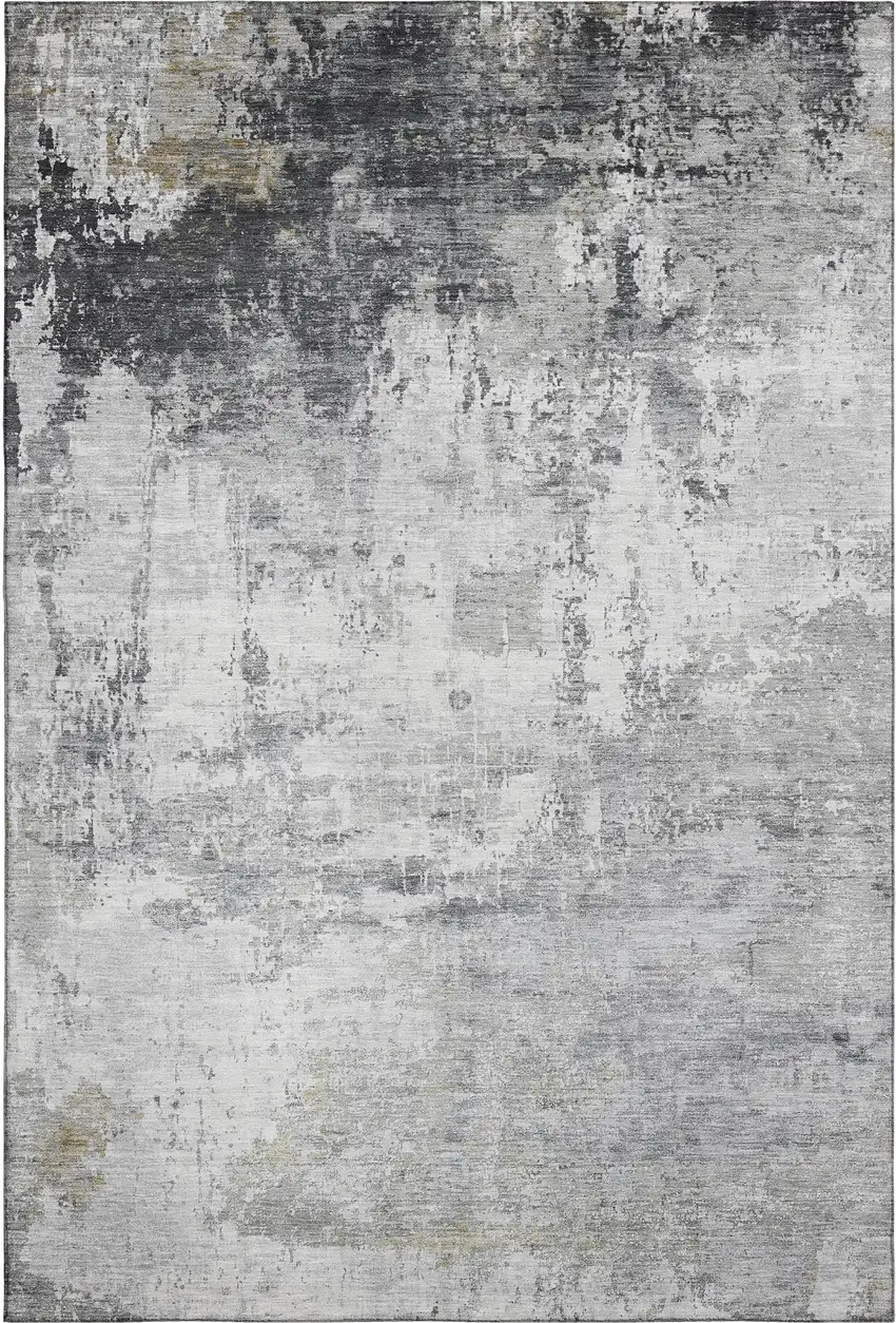 Gray And Silver Abstract Washable Area Rug With UV Protection Photo 4