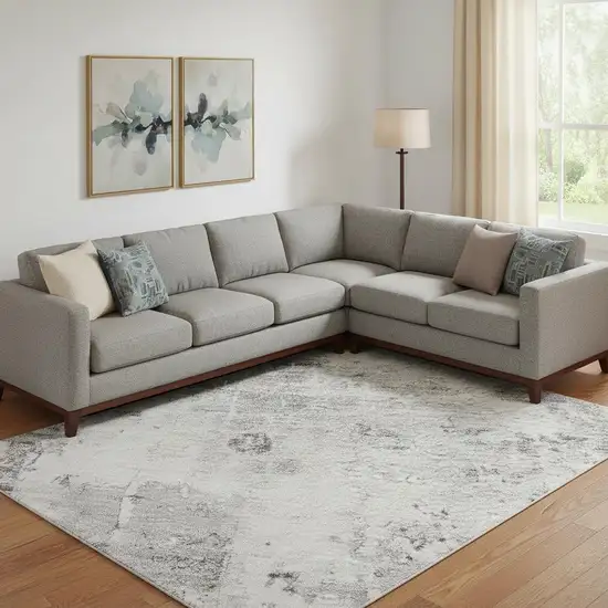 Gray And Silver Abstract Washable Area Rug With UV Protection Photo 2