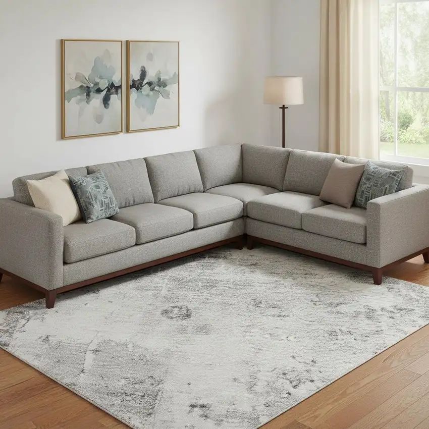 Gray And Silver Abstract Washable Area Rug With UV Protection Photo 2