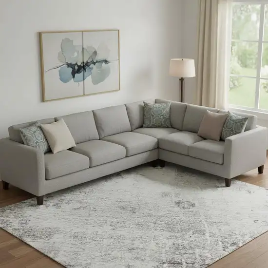 Gray And Silver Abstract Washable Area Rug With UV Protection Photo 2