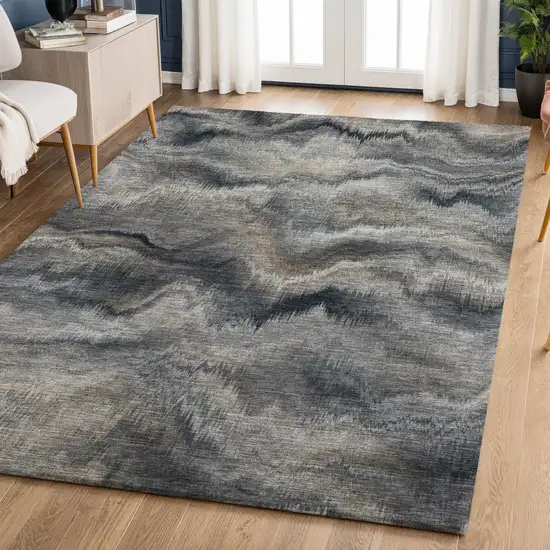 Gray And Silver Abstract Washable Area Rug With UV Protection Photo 6