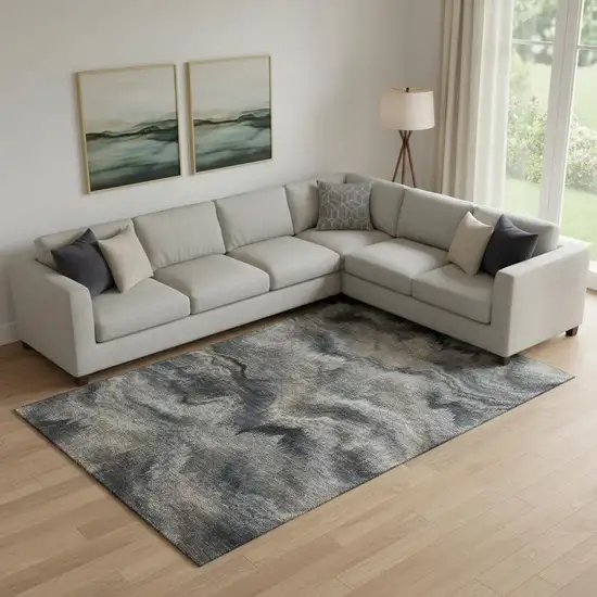 Gray And Silver Abstract Washable Area Rug With UV Protection Photo 2