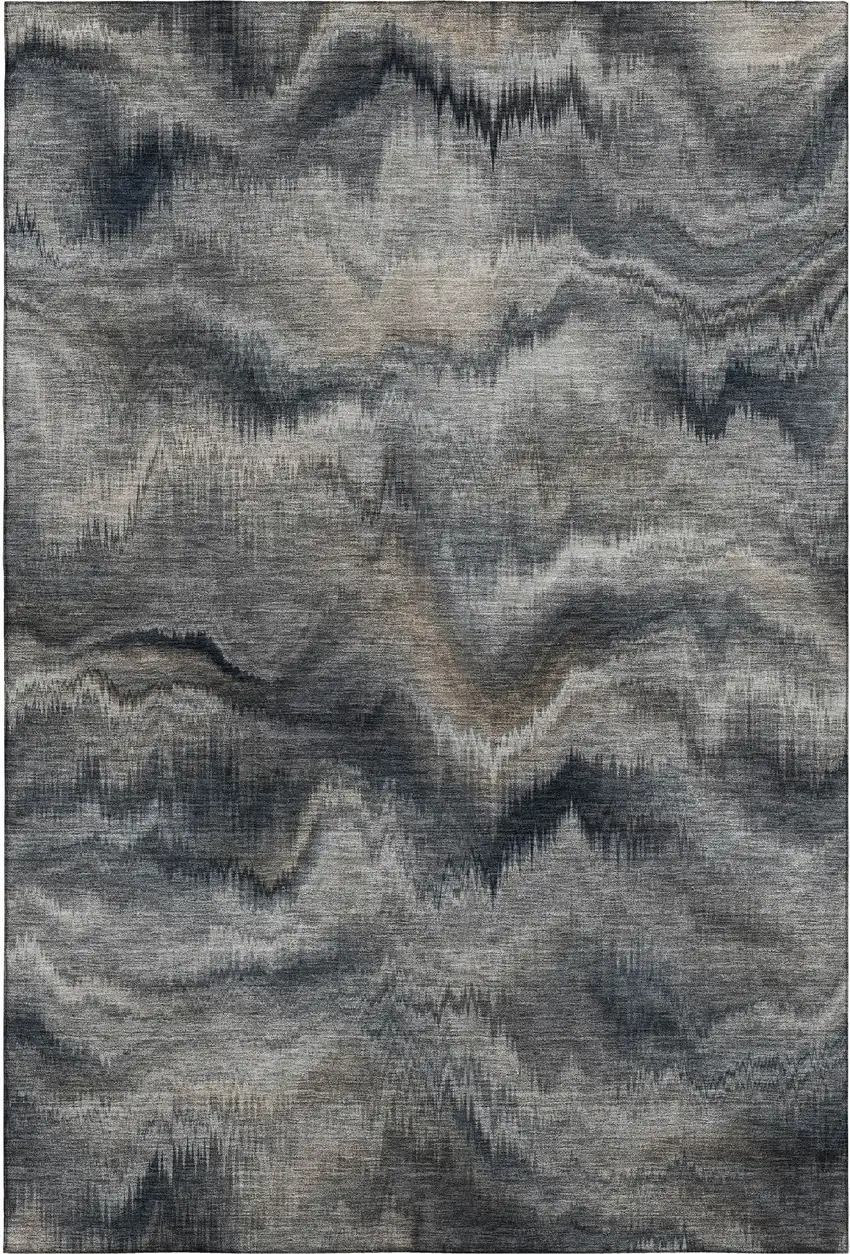 Gray And Silver Abstract Washable Area Rug With UV Protection Photo 1