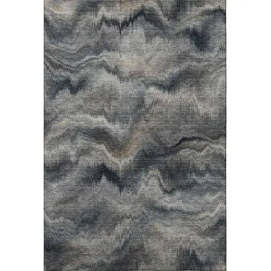 Gray And Silver Abstract Washable Area Rug With UV Protection Photo 4