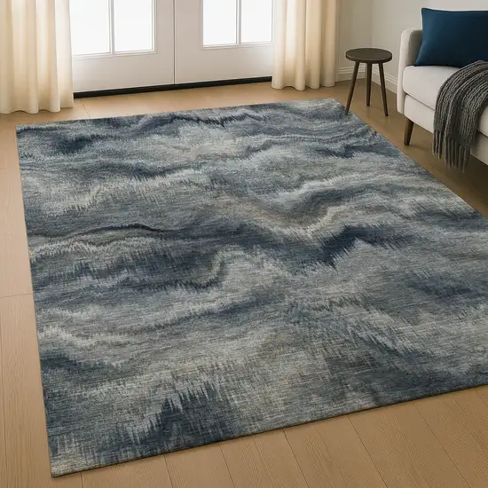 Gray And Silver Abstract Washable Area Rug With UV Protection Photo 5