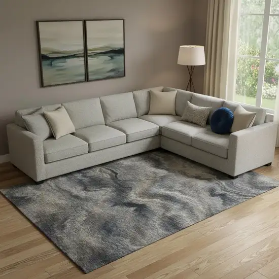 Gray And Silver Abstract Washable Area Rug With UV Protection Photo 2