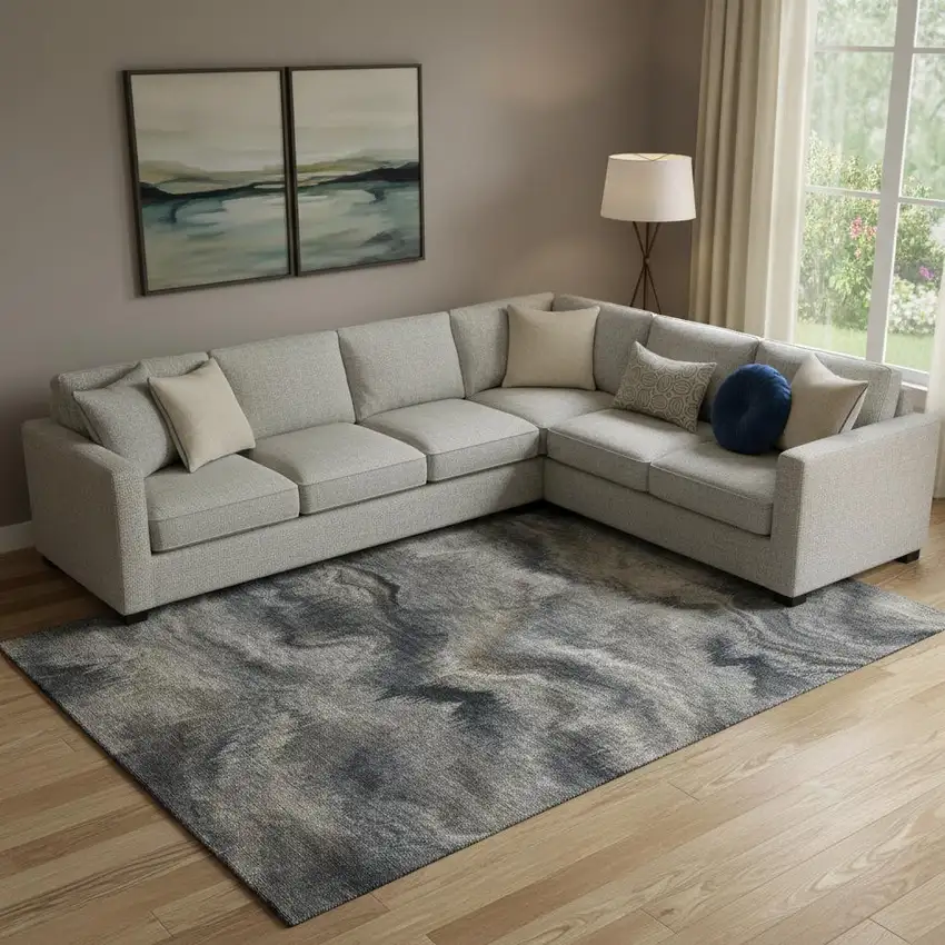 Gray And Silver Abstract Washable Area Rug With UV Protection Photo 2