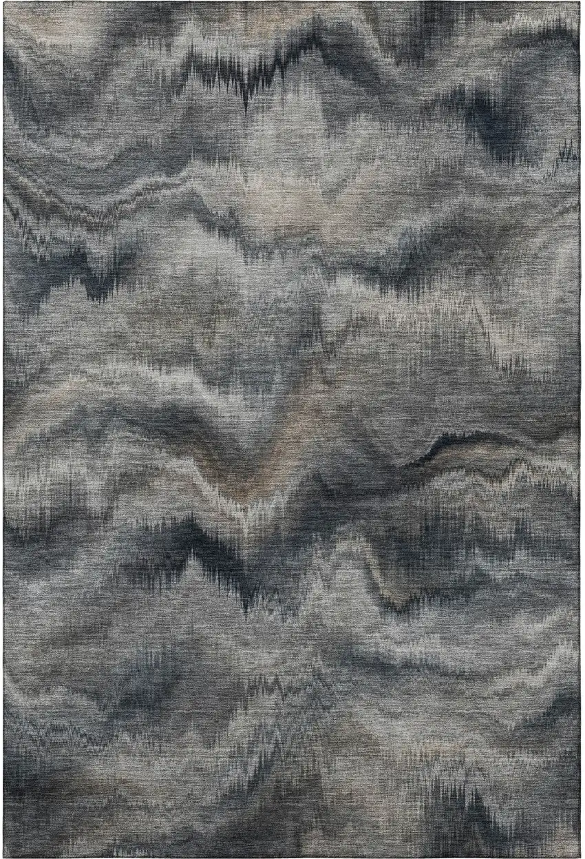 Gray And Silver Abstract Washable Area Rug With UV Protection Photo 4