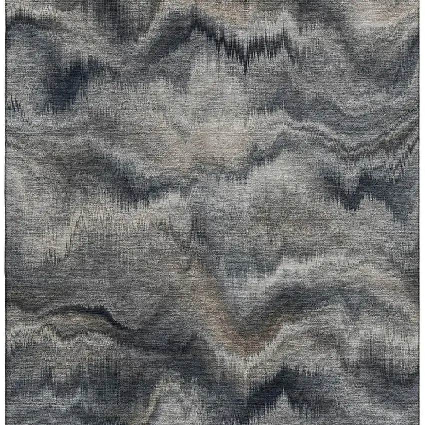 Gray And Silver Abstract Washable Area Rug With UV Protection Photo 3