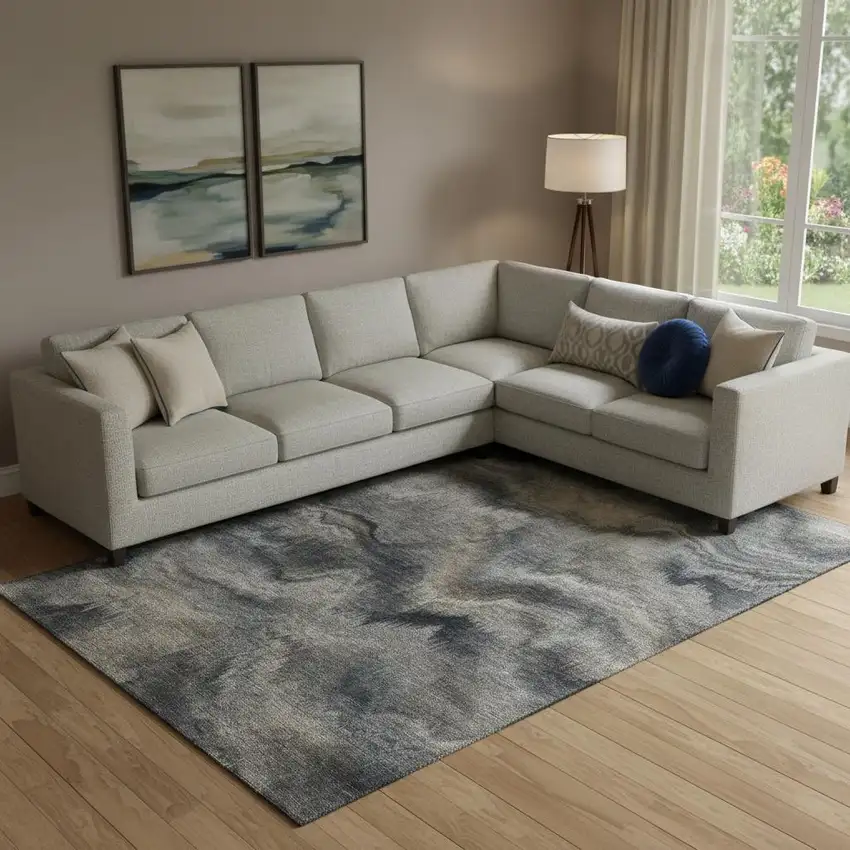 Gray And Silver Abstract Washable Area Rug With UV Protection Photo 2