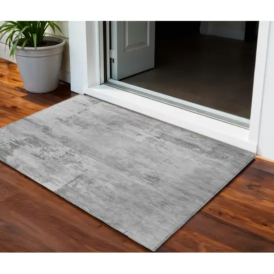 Gray And Silver Abstract Washable Indoor Outdoor Area Rug Photo 1