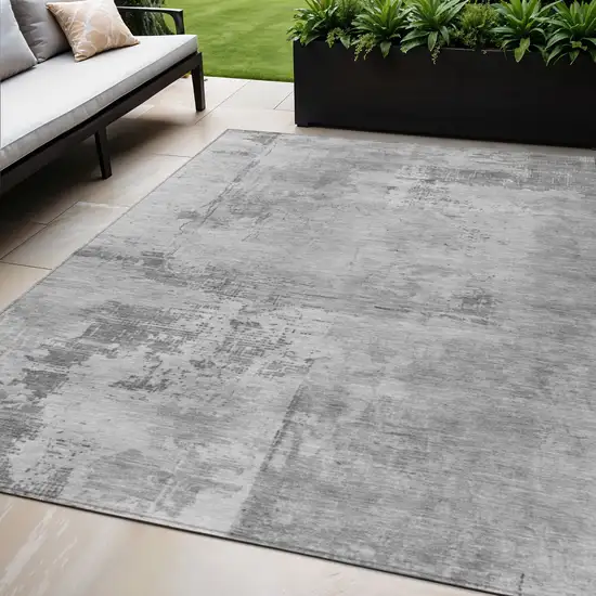 Gray And Silver Abstract Washable Indoor Outdoor Area Rug Photo 1