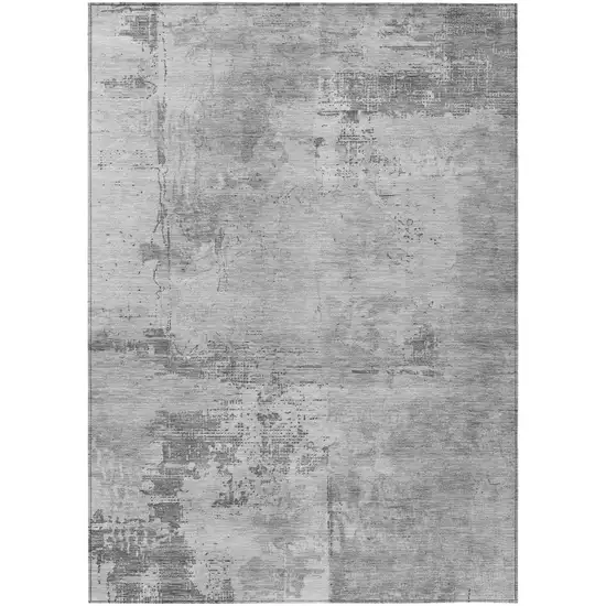 Gray And Silver Abstract Washable Indoor Outdoor Area Rug Photo 2