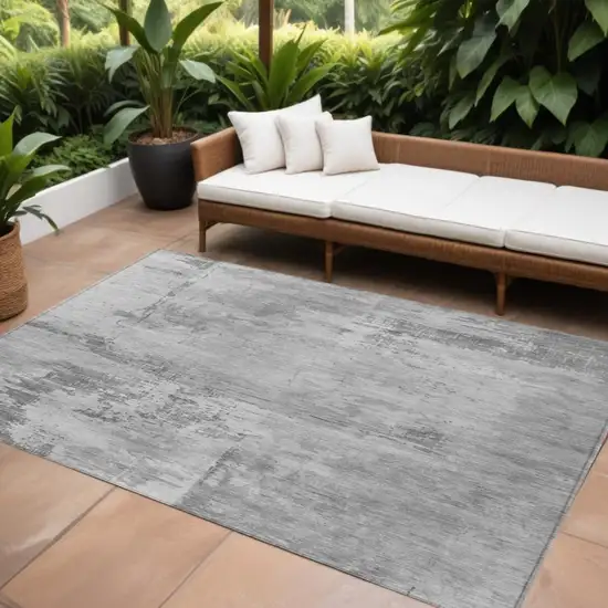 Gray And Silver Abstract Washable Indoor Outdoor Area Rug Photo 1