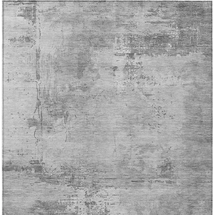 Gray And Silver Abstract Washable Indoor Outdoor Area Rug Photo 6