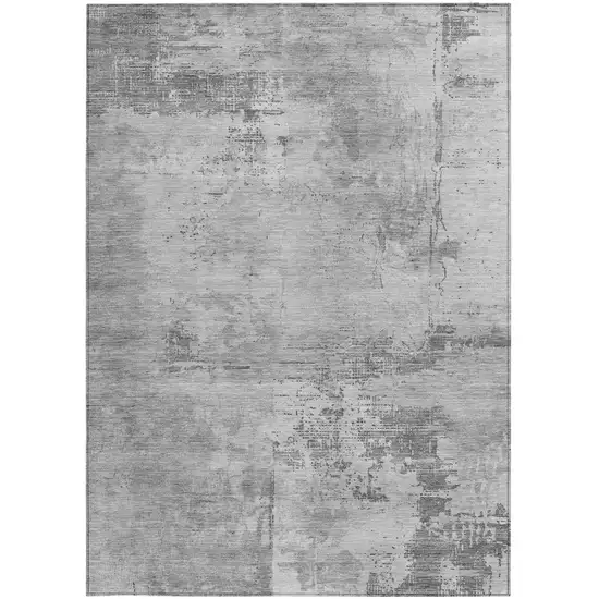 Gray And Silver Abstract Washable Indoor Outdoor Area Rug Photo 5