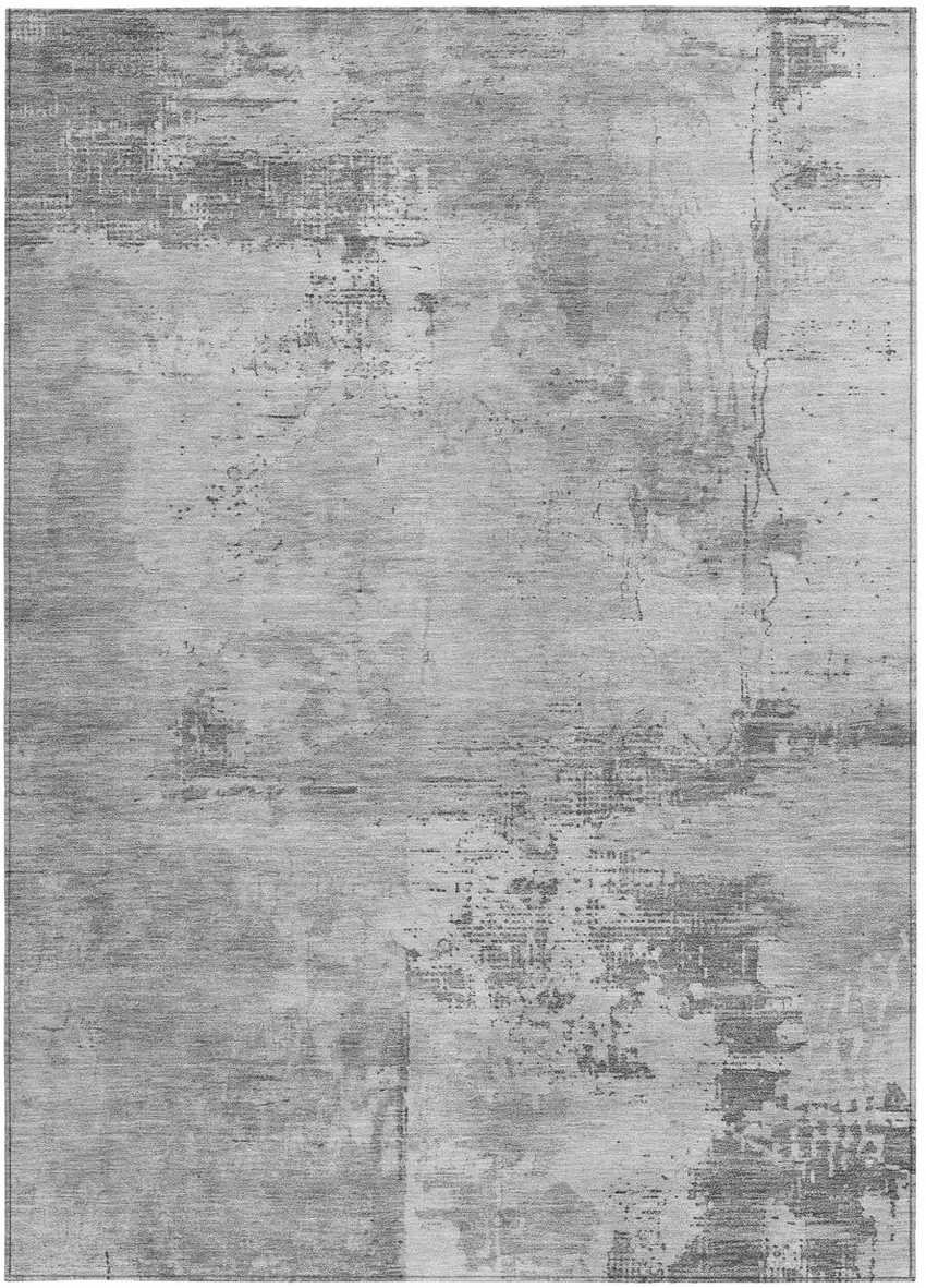 Gray And Silver Abstract Washable Indoor Outdoor Area Rug Photo 5