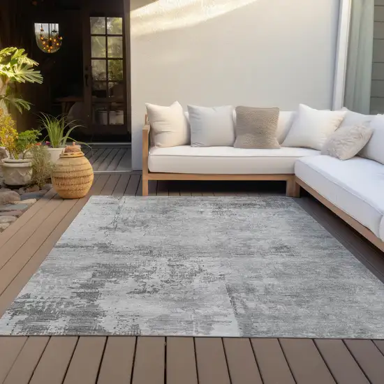 Gray And Silver Abstract Washable Indoor Outdoor Area Rug Photo 9