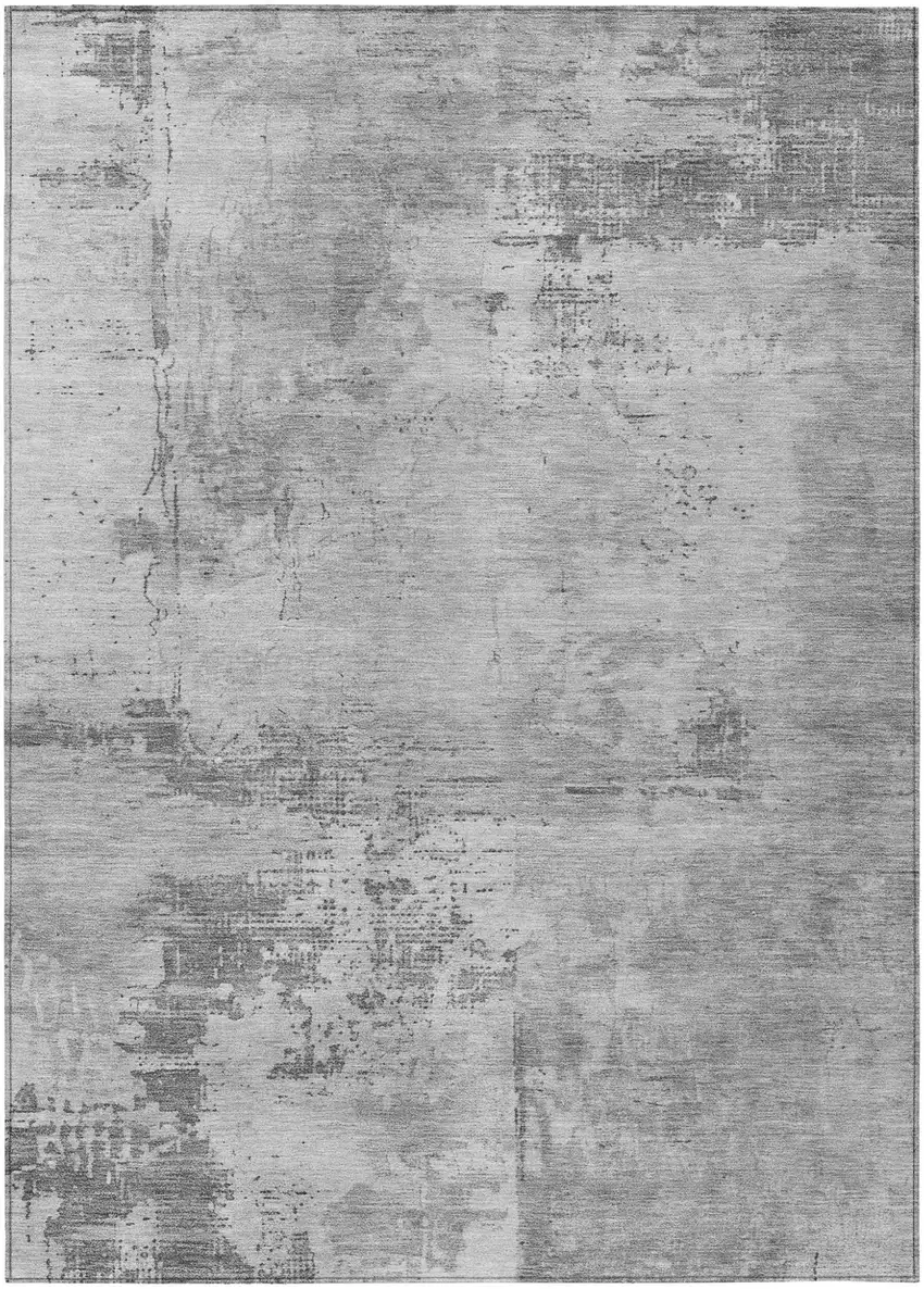 Gray And Silver Abstract Washable Indoor Outdoor Area Rug Photo 2