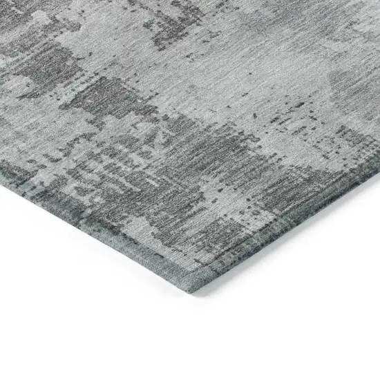 Gray And Silver Abstract Washable Indoor Outdoor Area Rug Photo 4