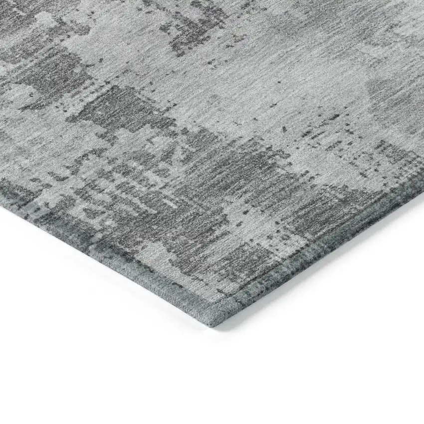 Gray And Silver Abstract Washable Indoor Outdoor Area Rug Photo 4