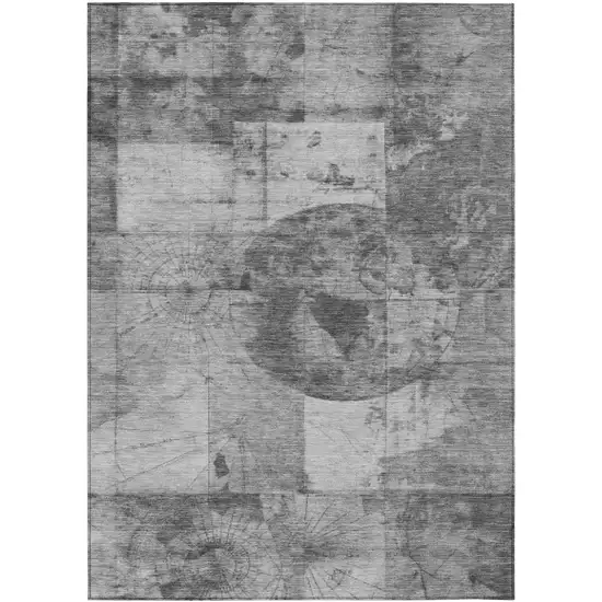 Gray And Silver Abstract Washable Indoor Outdoor Area Rug Photo 1