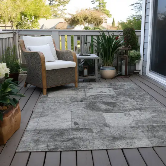 Gray And Silver Abstract Washable Indoor Outdoor Area Rug Photo 5