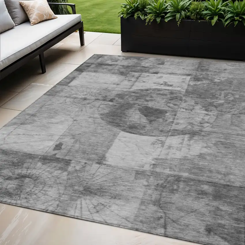 Gray And Silver Abstract Washable Indoor Outdoor Area Rug Photo 2