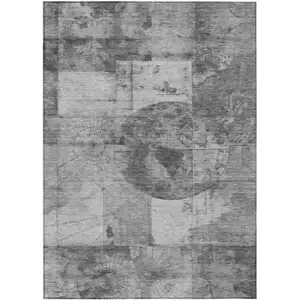 Photo of Gray And Silver Abstract Washable Indoor Outdoor Area Rug