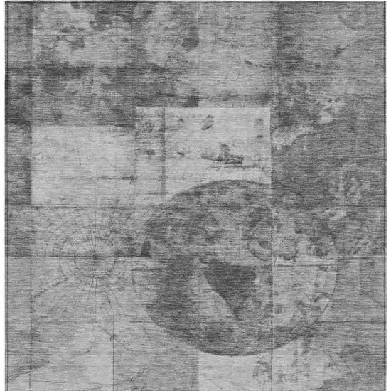 Gray And Silver Abstract Washable Indoor Outdoor Area Rug Photo 4