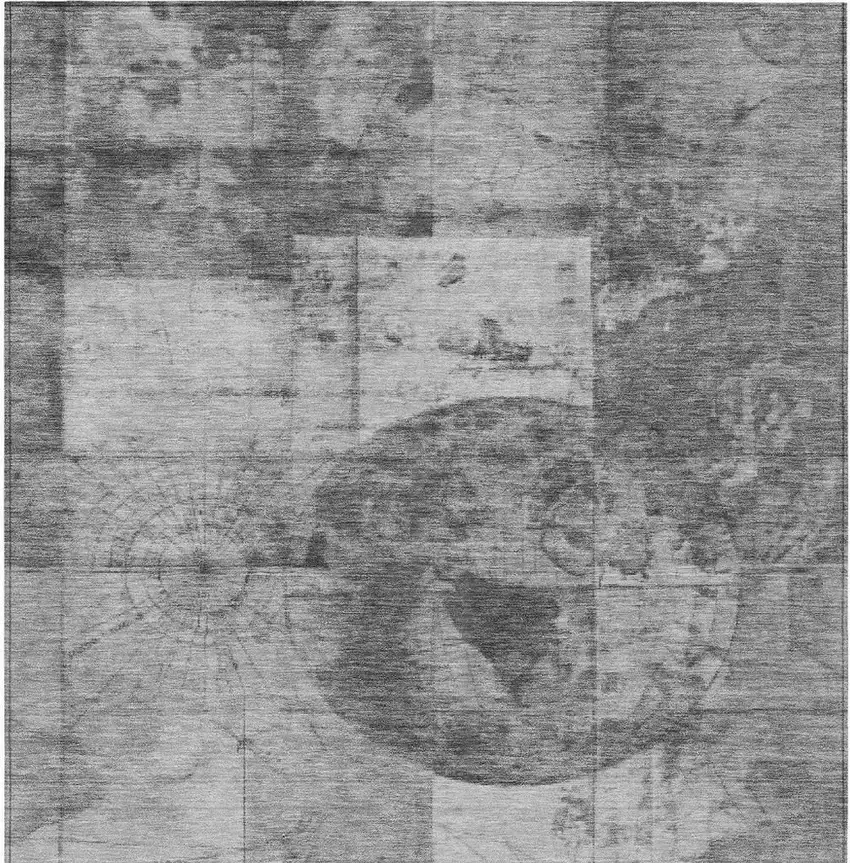 Gray And Silver Abstract Washable Indoor Outdoor Area Rug Photo 4