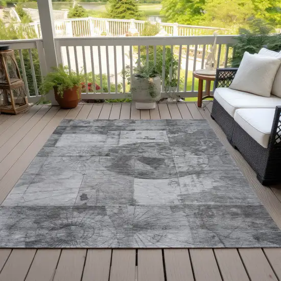 Gray And Silver Abstract Washable Indoor Outdoor Area Rug Photo 9