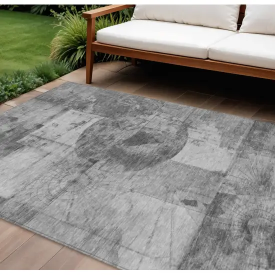 Gray And Silver Abstract Washable Indoor Outdoor Area Rug Photo 2